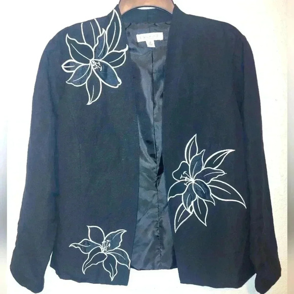 Coldwater Creek Floral Embroidered Open Cardigan Lined Jacket Size 14 - Picture 1 of 8